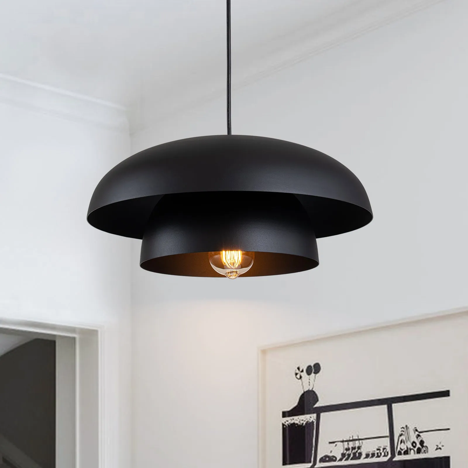 Glowlings 1-Light Modern 16"Wide 2-Tier Large Hanging Dome Pendant Light Kitchen Island Lighting