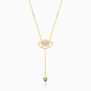 Gold Eye Bright Flower Lariat Necklace