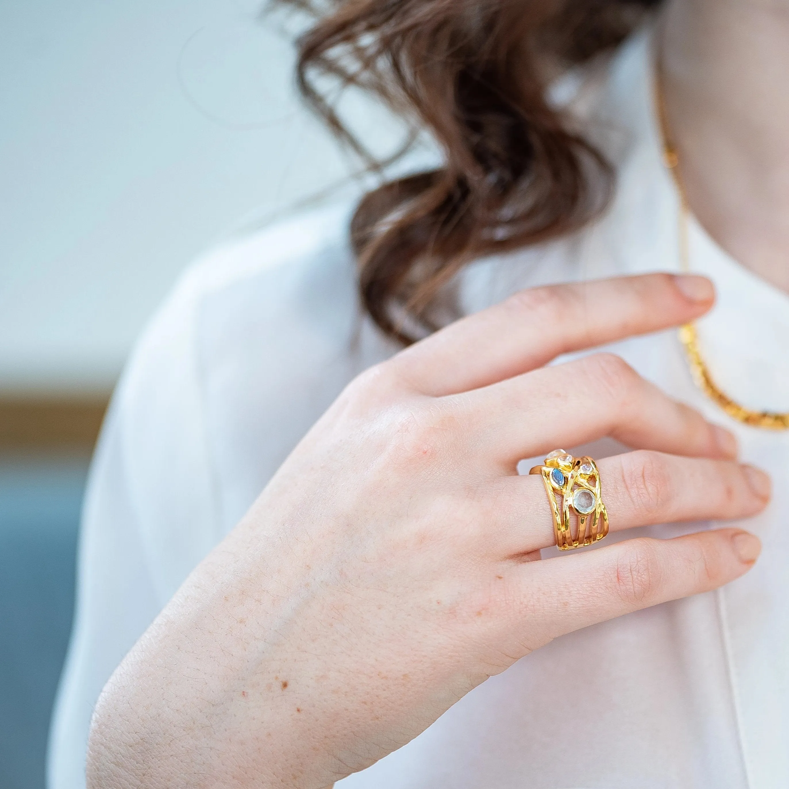 Gold Vermeil Ring Blue Gemstones Liana
