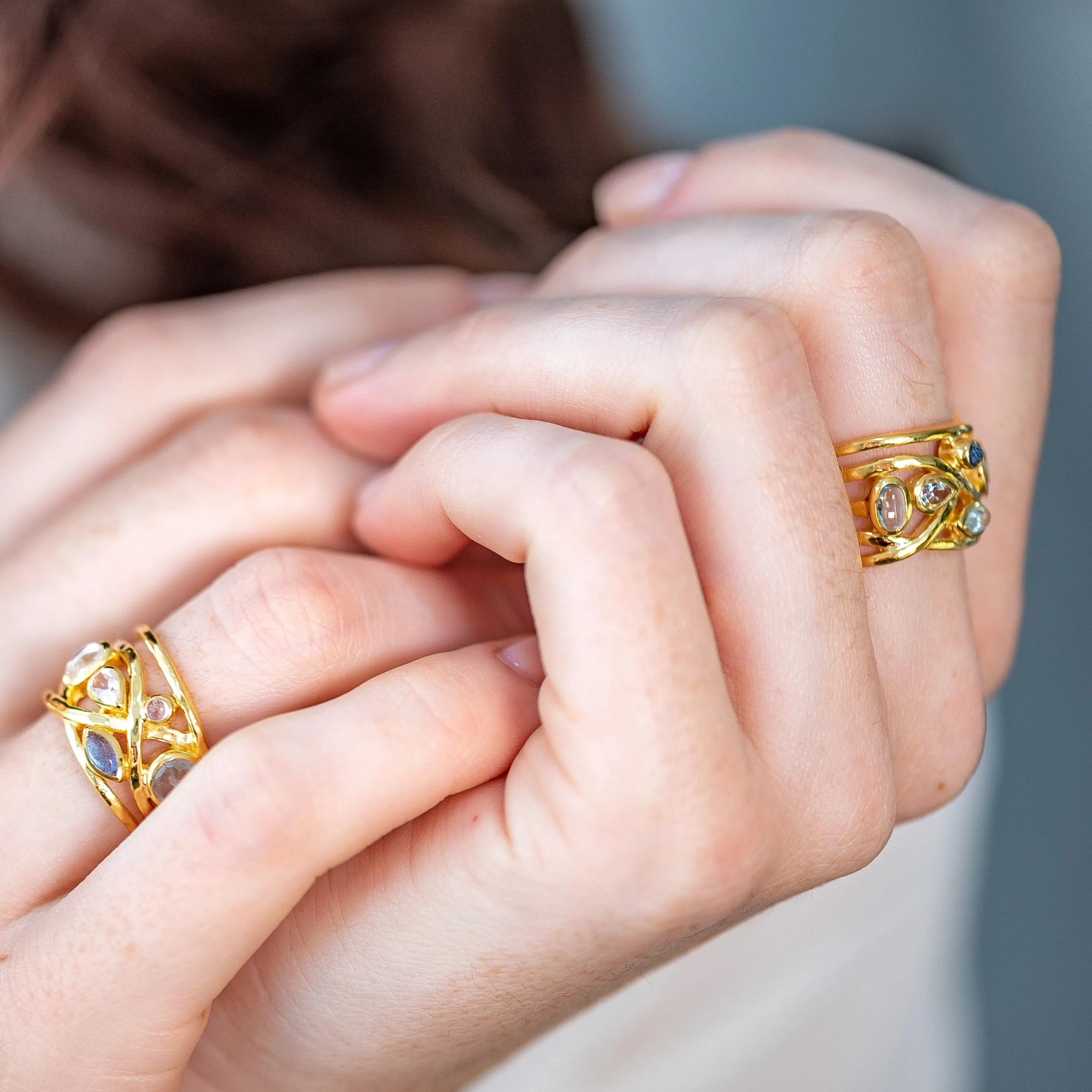 Gold Vermeil Ring Blue Gemstones Liana