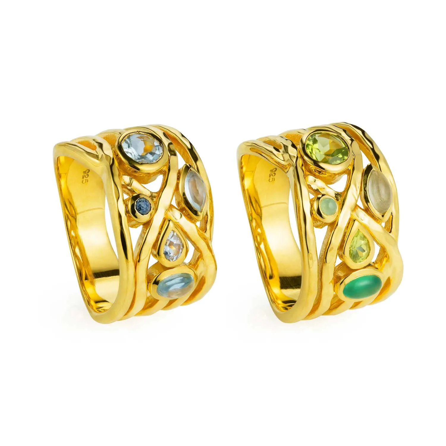 Gold Vermeil Ring Blue Gemstones Liana