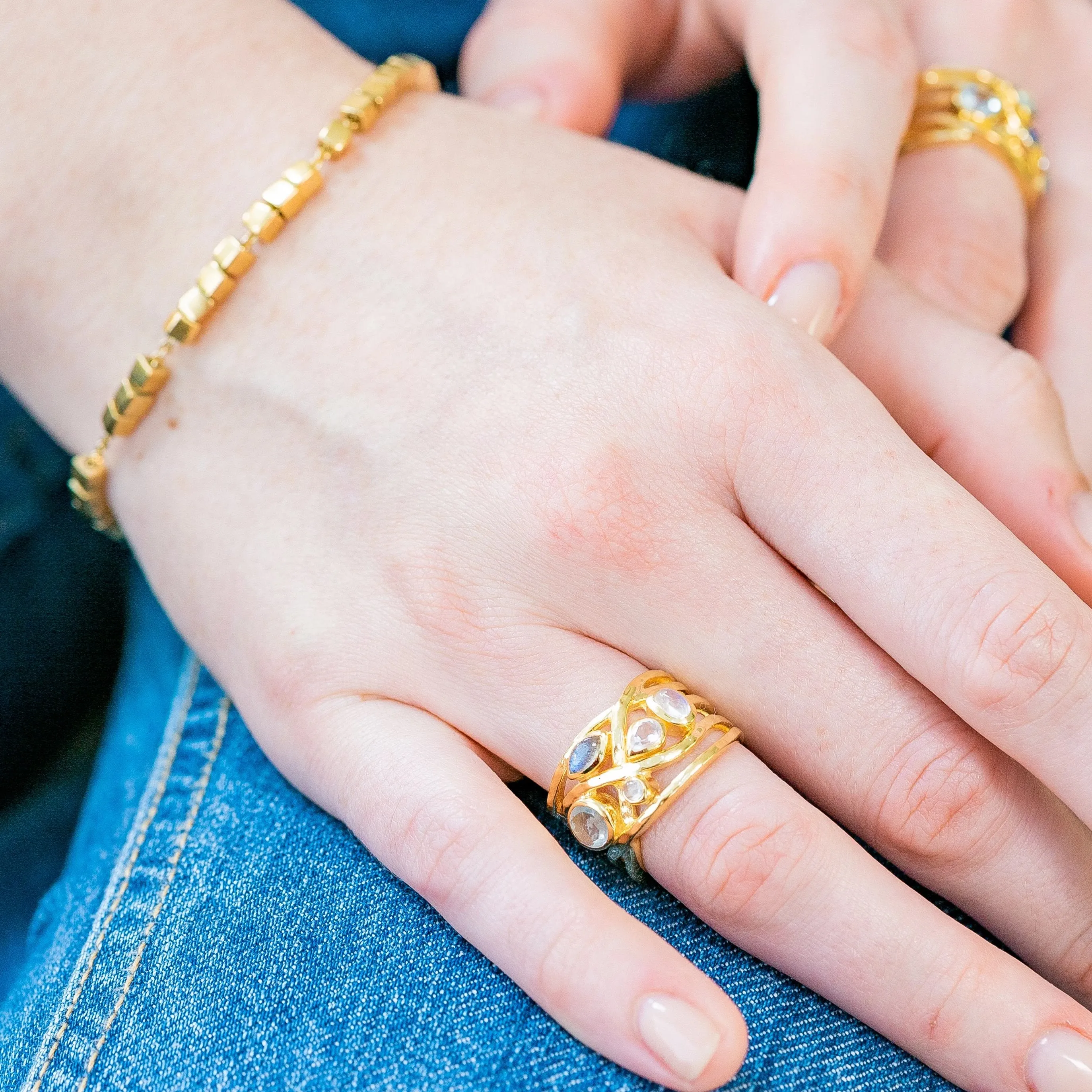 Gold Vermeil Ring Blue Gemstones Liana