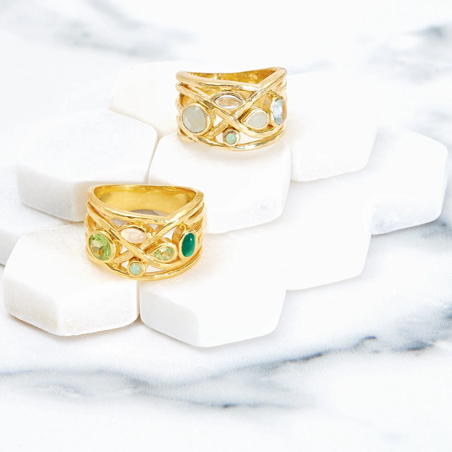 Gold Vermeil Ring Blue Gemstones Liana