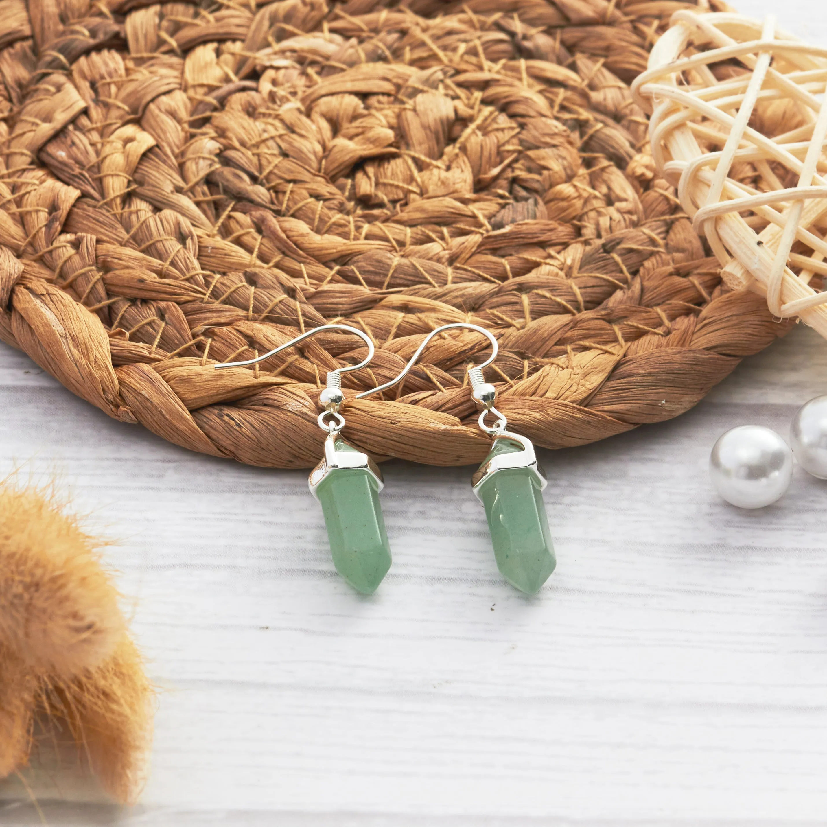 Green Aventurine Gemstone Drop Earrings
