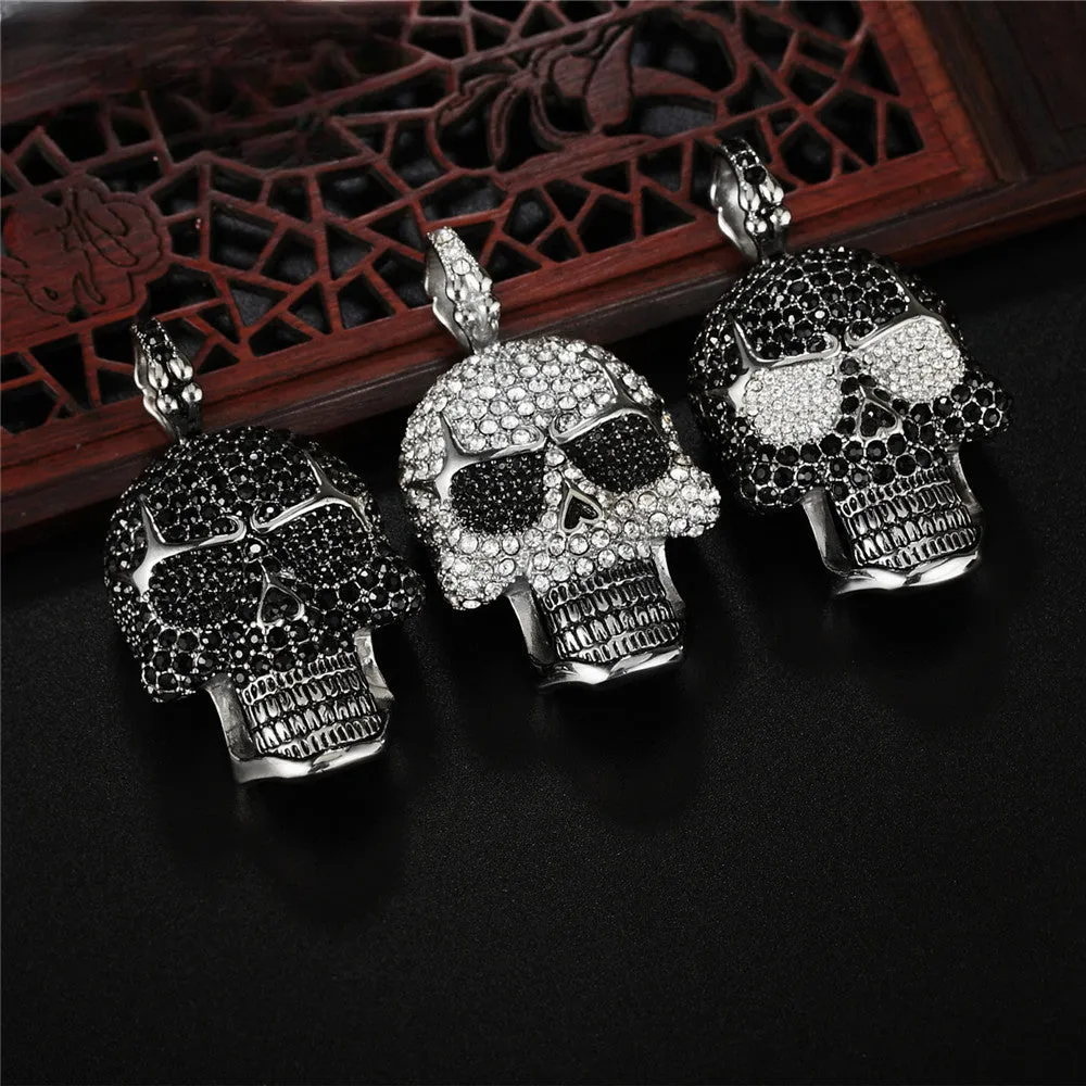 Halloween Full Zircon Skull Titanium Steel Necklace for Men
