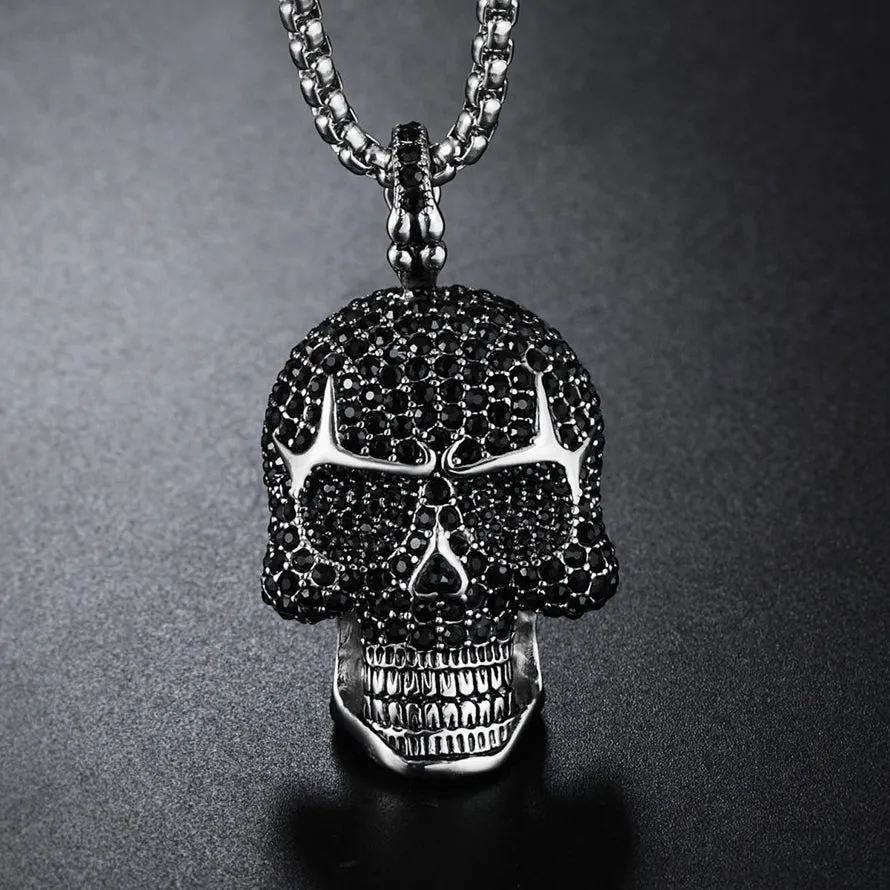 Halloween Full Zircon Skull Titanium Steel Necklace for Men