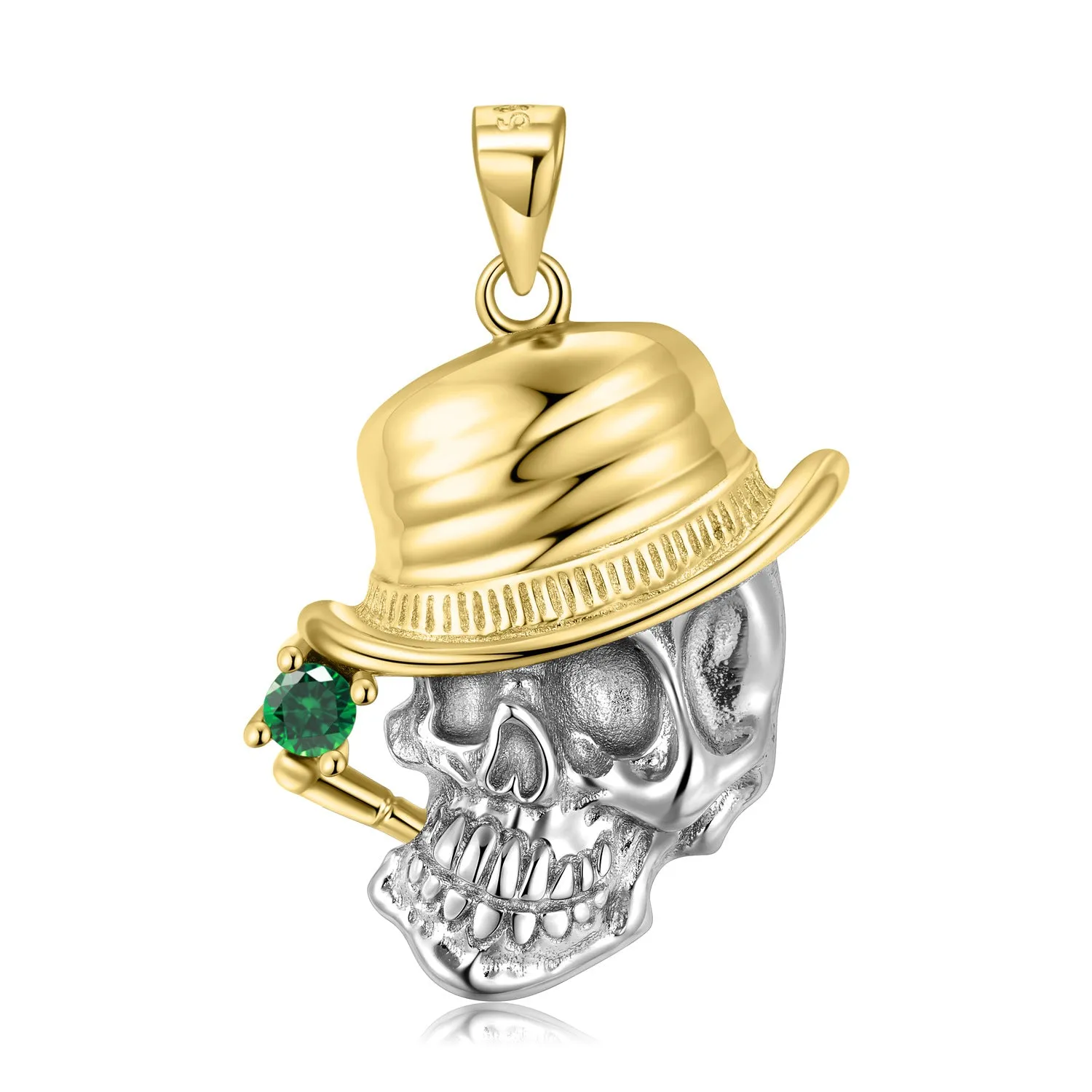 Halloween Skull Smoking A Pipe Zircon Silver Necklace