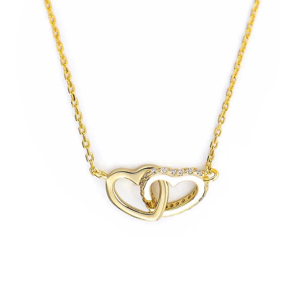 Heart-shaped Interlocking with Zircon Silver Necklace for Women