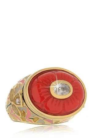 ISHARYA JAISEL Round Pink Coral Intaglio Ring