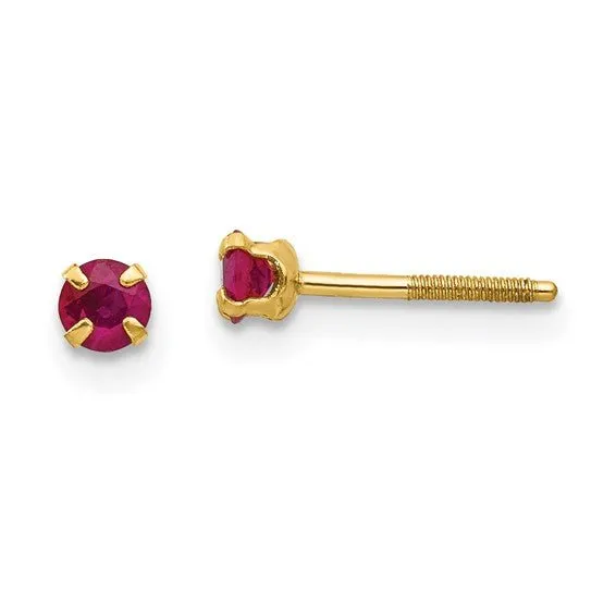 Kids 14K Yellow Gold Birthstone Stud Screwback Earrings