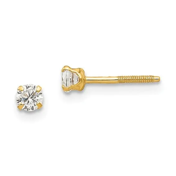 Kids 14K Yellow Gold Birthstone Stud Screwback Earrings