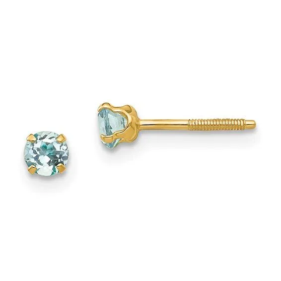 Kids 14K Yellow Gold Birthstone Stud Screwback Earrings