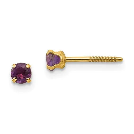 Kids 14K Yellow Gold Birthstone Stud Screwback Earrings