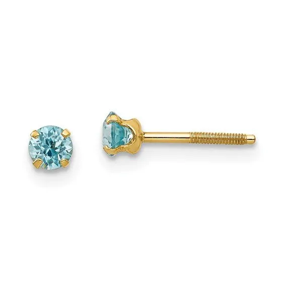 Kids 14K Yellow Gold Birthstone Stud Screwback Earrings