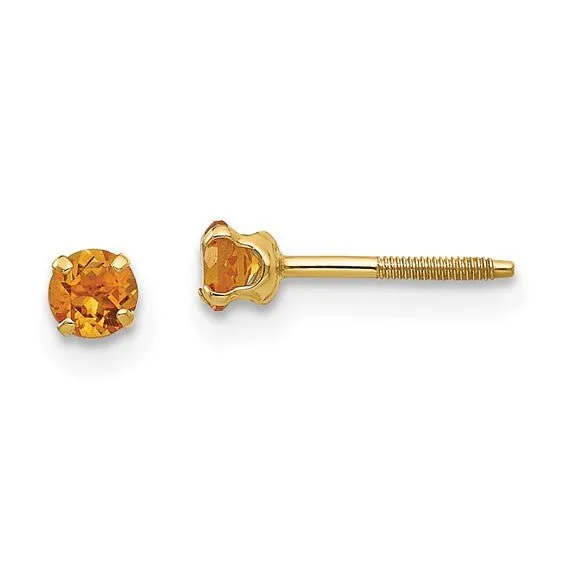 Kids 14K Yellow Gold Birthstone Stud Screwback Earrings