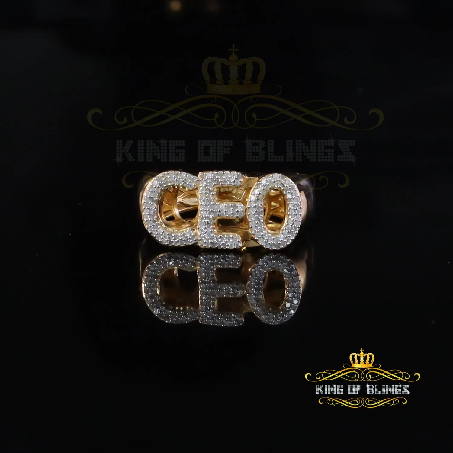 King Of Bling's 925 Sterling Yellow Silver Metal with 0.40ct Real Diamond Men's "CEO" Ring SZ 8