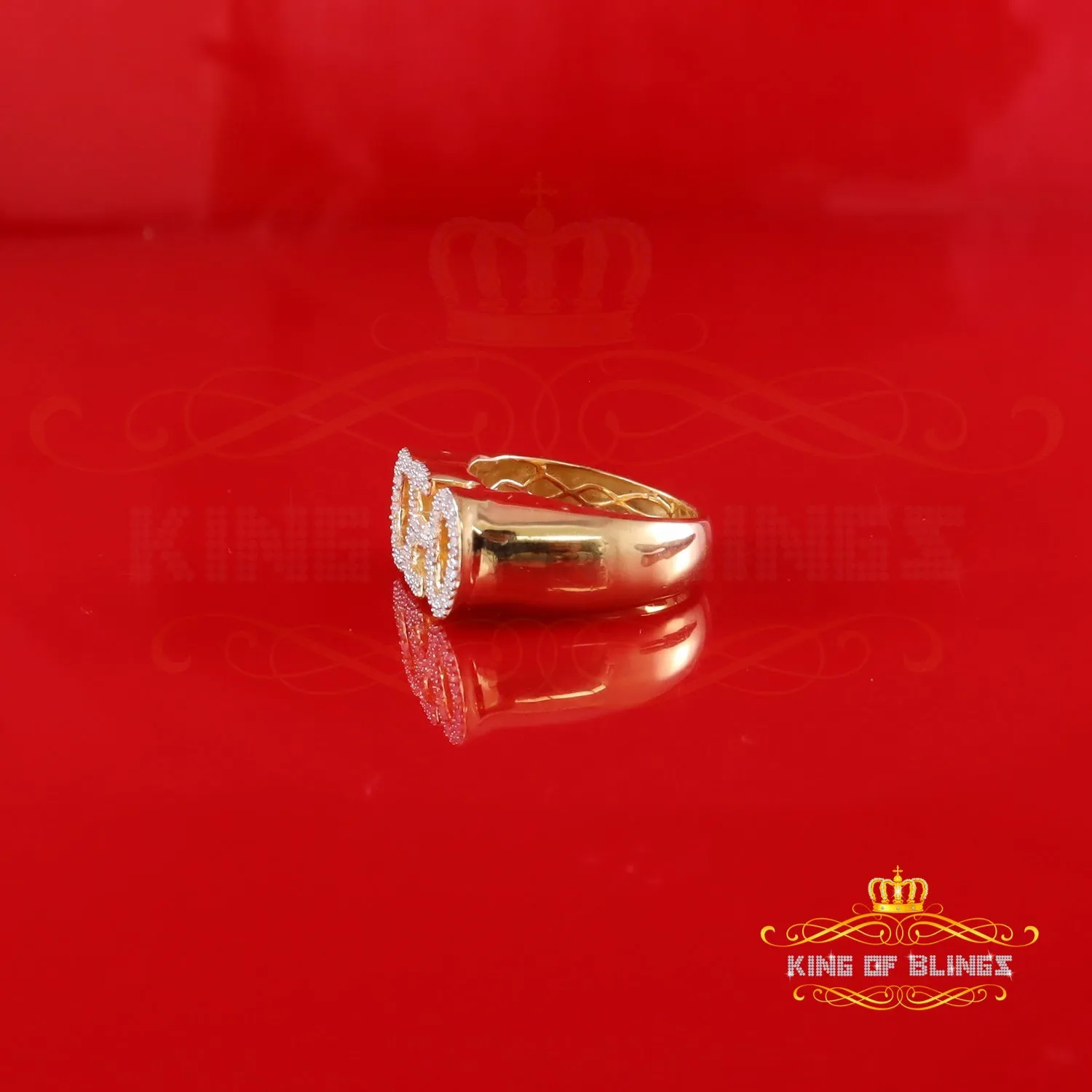 King Of Bling's 925 Sterling Yellow Silver Metal with 0.40ct Real Diamond Men's "CEO" Ring SZ 8