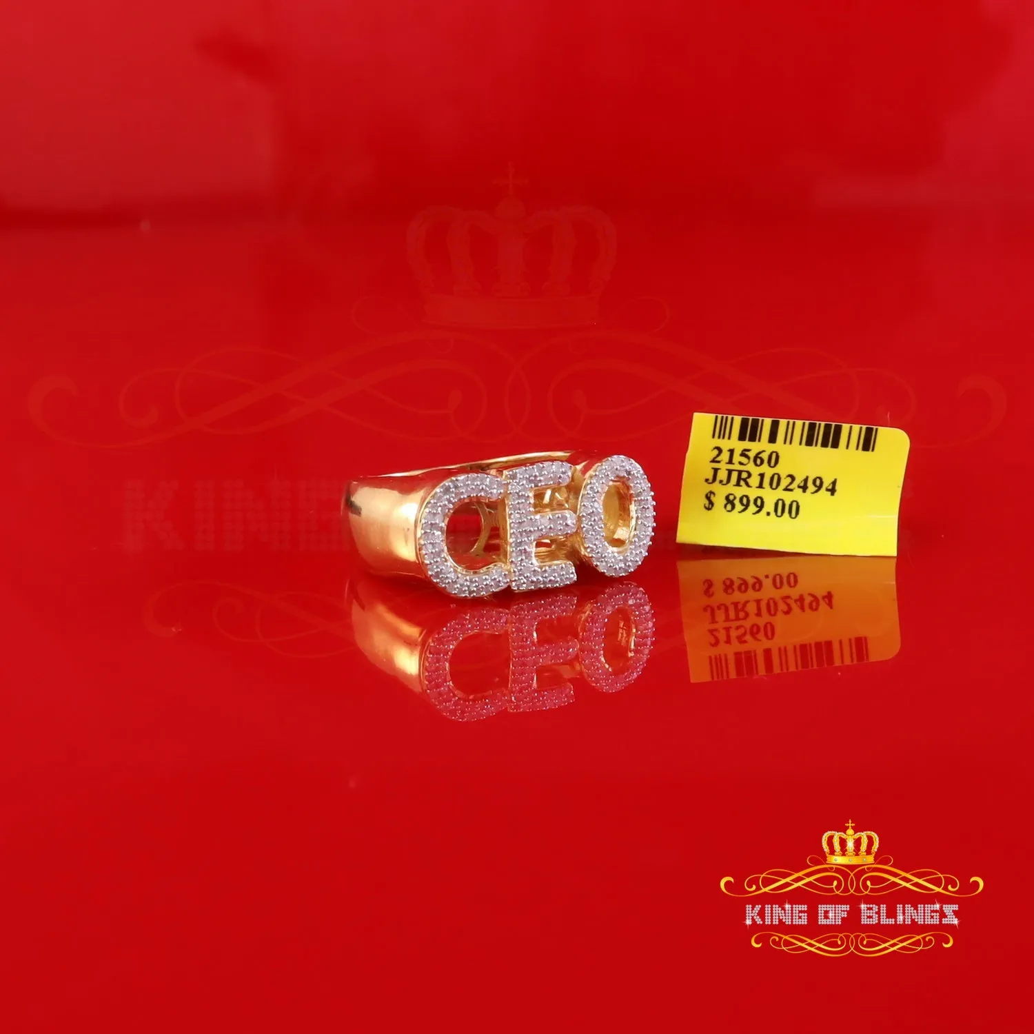 King Of Bling's 925 Sterling Yellow Silver Metal with 0.40ct Real Diamond Men's "CEO" Ring SZ 8