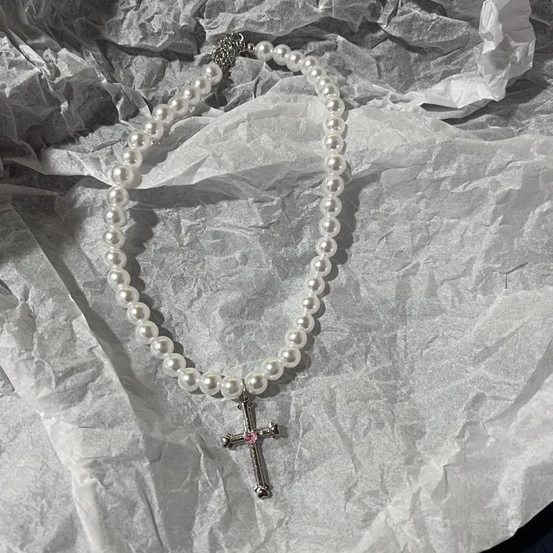 Kpop Vintage Love Heart Pendant Choker Necklace For Women Zircon Pearl Chain Party Aesthetic Jewelry Christmas Gift Hot Sale