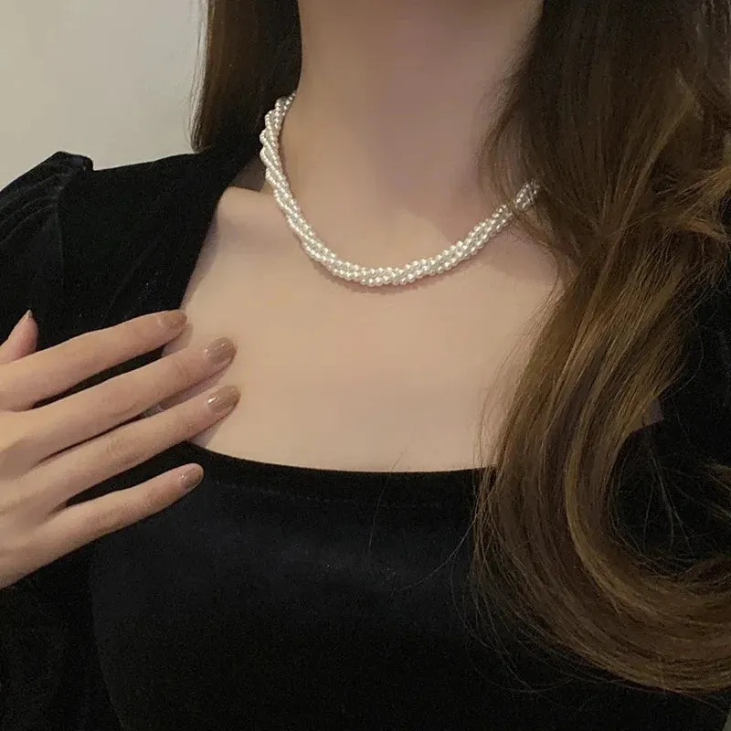 Kpop Vintage Love Heart Pendant Choker Necklace For Women Zircon Pearl Chain Party Aesthetic Jewelry Christmas Gift Hot Sale