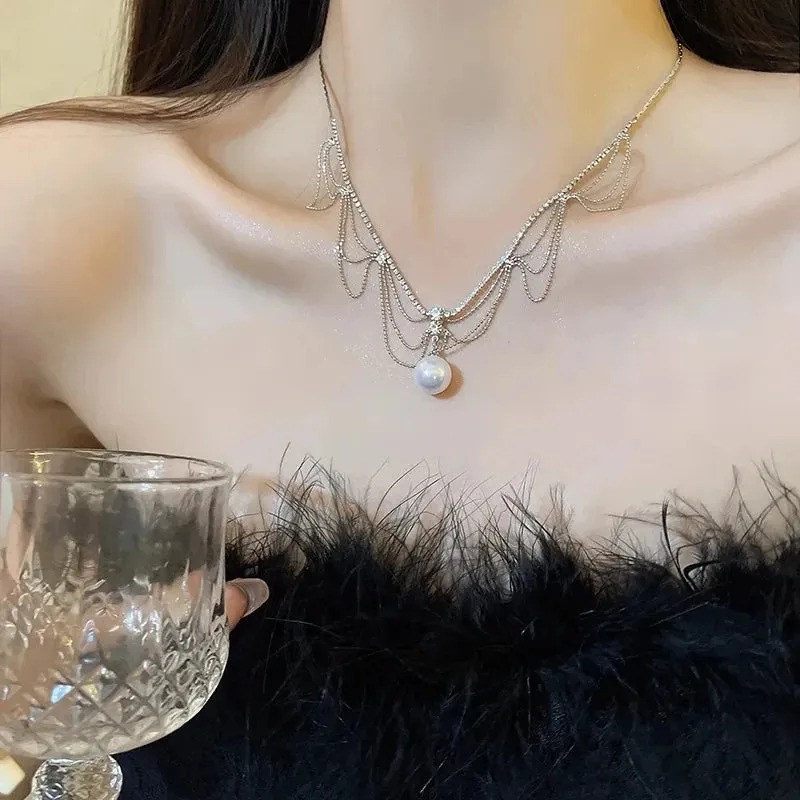 Kpop Vintage Love Heart Pendant Choker Necklace For Women Zircon Pearl Chain Party Aesthetic Jewelry Christmas Gift Hot Sale