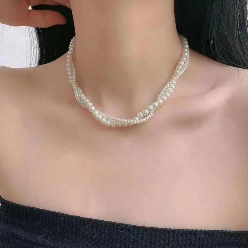Kpop Vintage Love Heart Pendant Choker Necklace For Women Zircon Pearl Chain Party Aesthetic Jewelry Christmas Gift Hot Sale