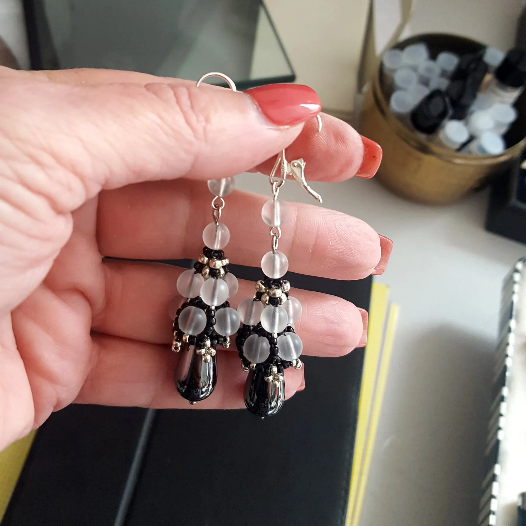 KTC-281 Hematite Dangle Handmade Earrings
