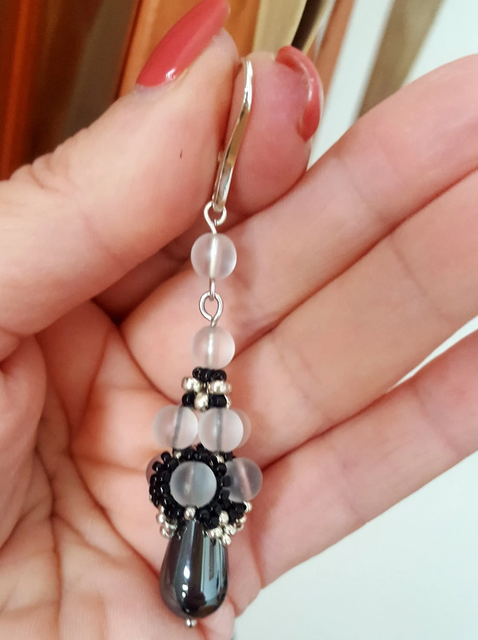 KTC-281 Hematite Dangle Handmade Earrings