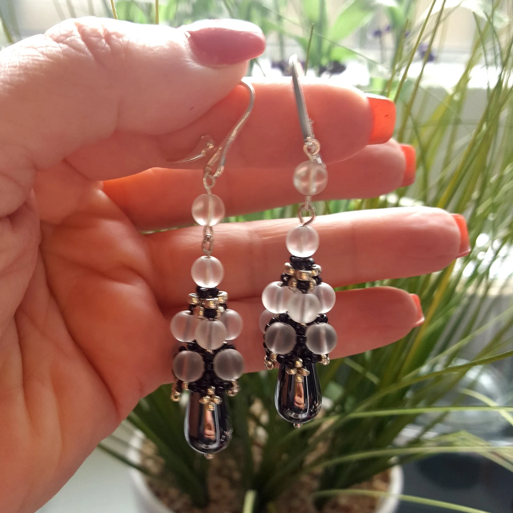 KTC-281 Hematite Dangle Handmade Earrings
