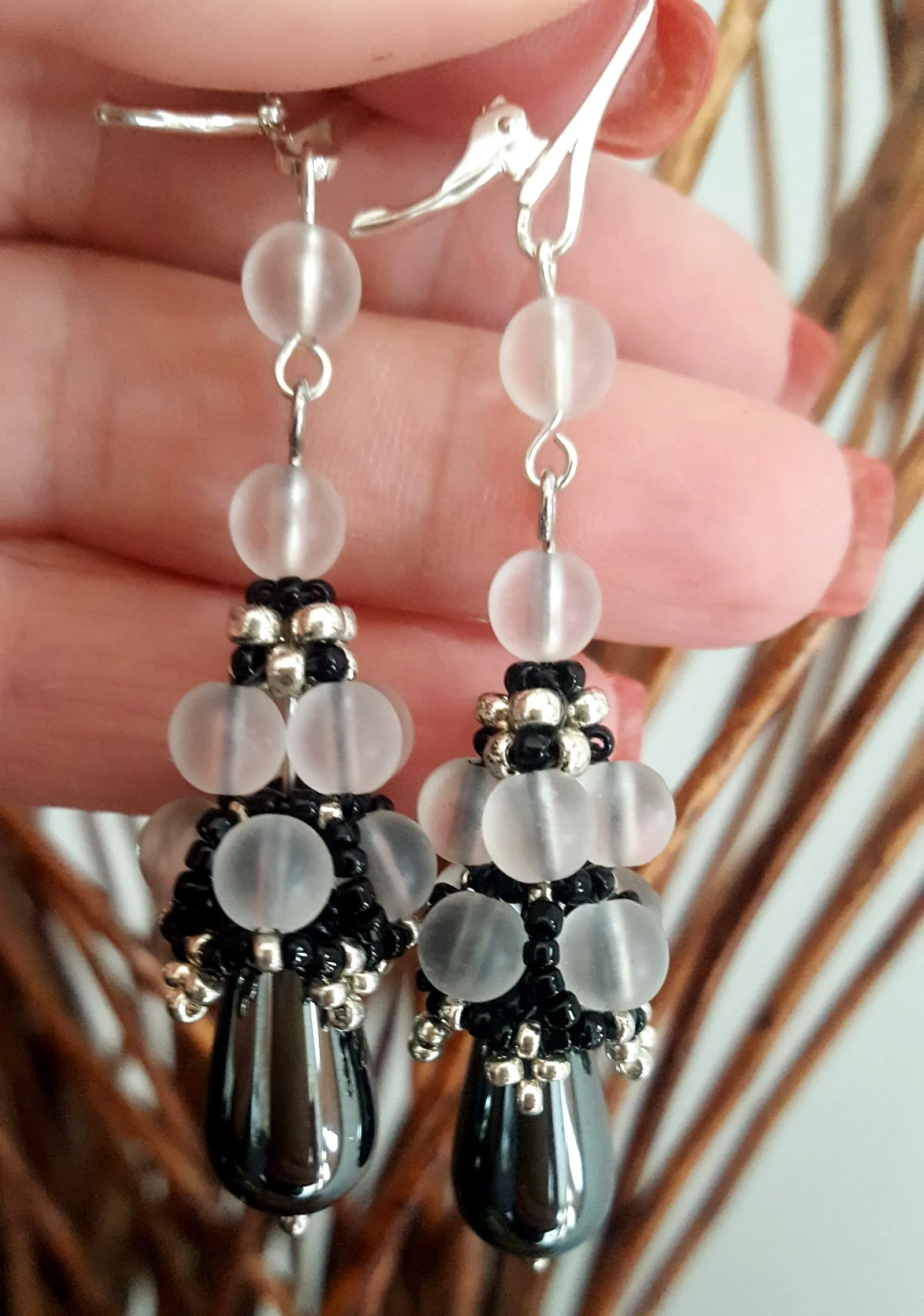 KTC-281 Hematite Dangle Handmade Earrings