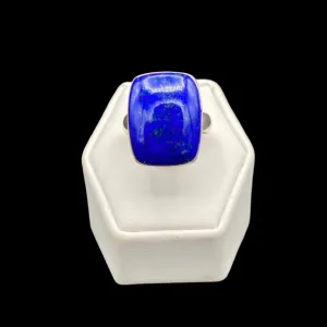 Lapis Cabochon Ring Set In Sterling Silver Bezel Blue Stone Ring Size 7