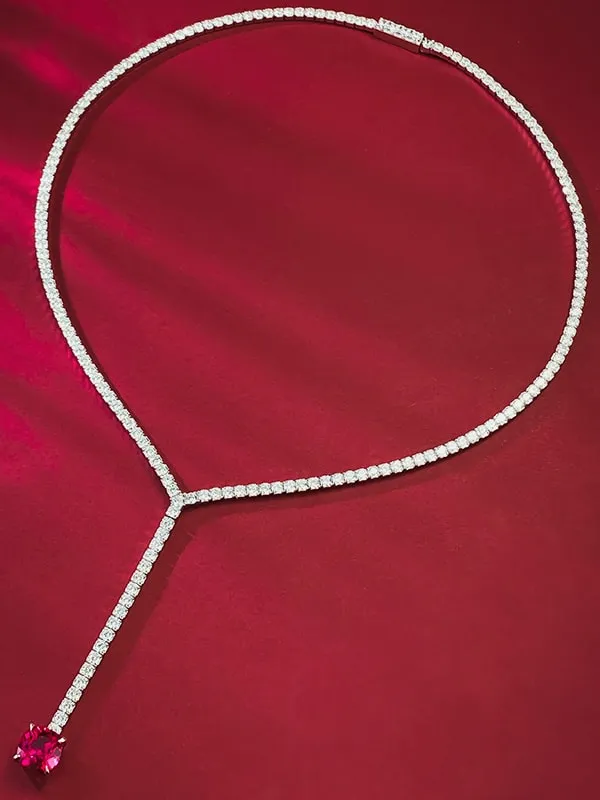 Lariat Tennis Necklace 925 Sterling Silver Ruby Simulation Zircon Women's Jewelry Formal wear