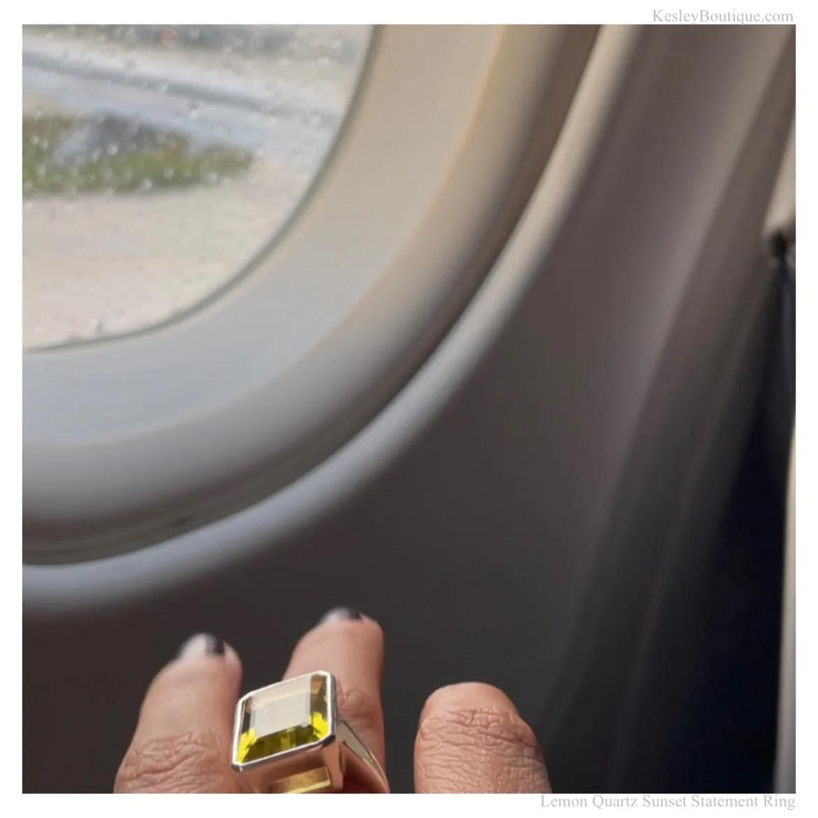 Lemon Quartz Silver Ring, .925 Sterling Silver Natural Gemstone Emerald Cut Cocktail  Statement Ring