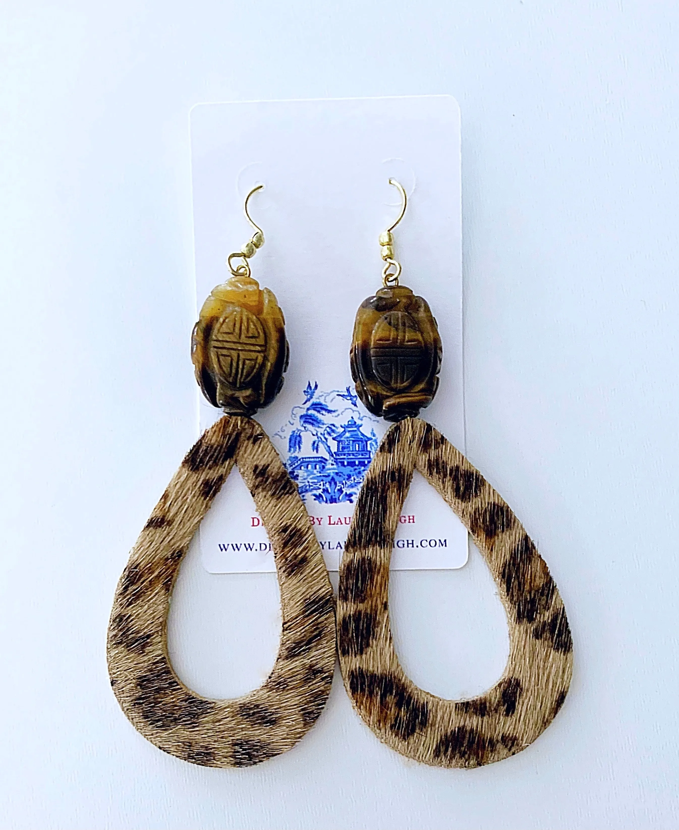Leopard Print Chinoiserie Gemstone Earrings