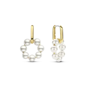 Milano Pearl Circle Drop Oval Huggie Hoop Earrings - Gold - 7936YP