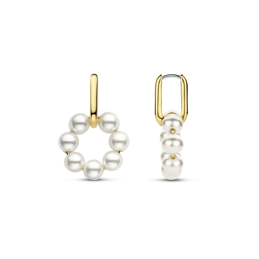 Milano Pearl Circle Drop Oval Huggie Hoop Earrings - Gold - 7936YP