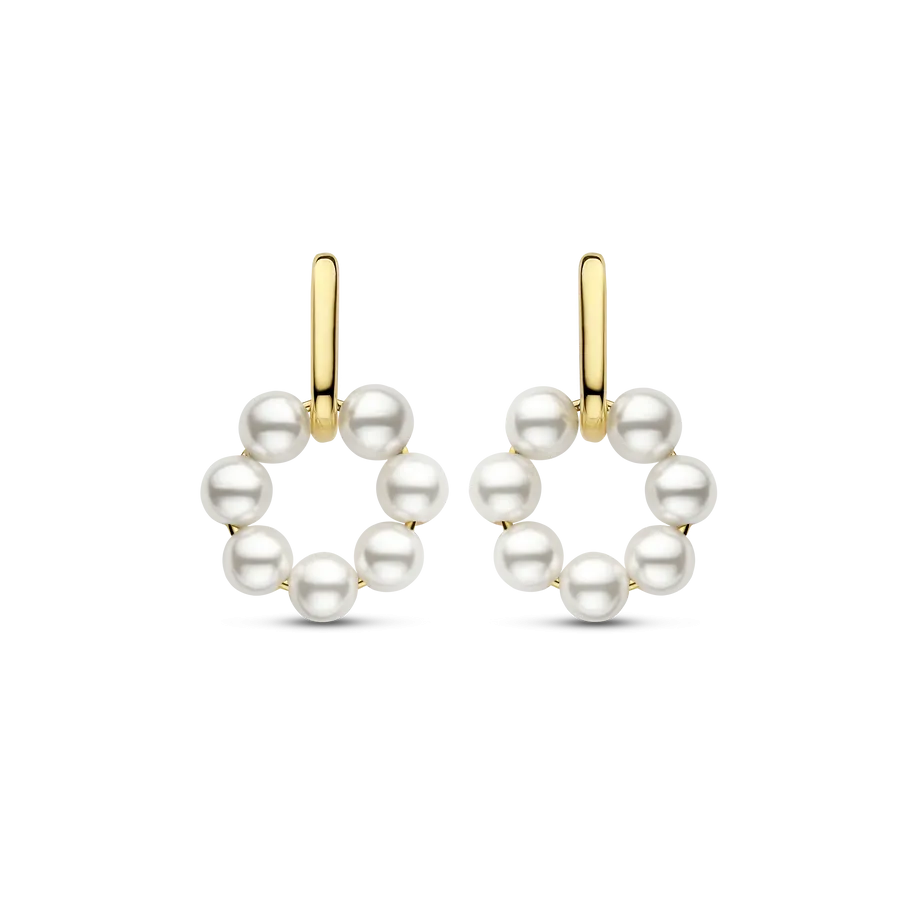 Milano Pearl Circle Drop Oval Huggie Hoop Earrings - Gold - 7936YP