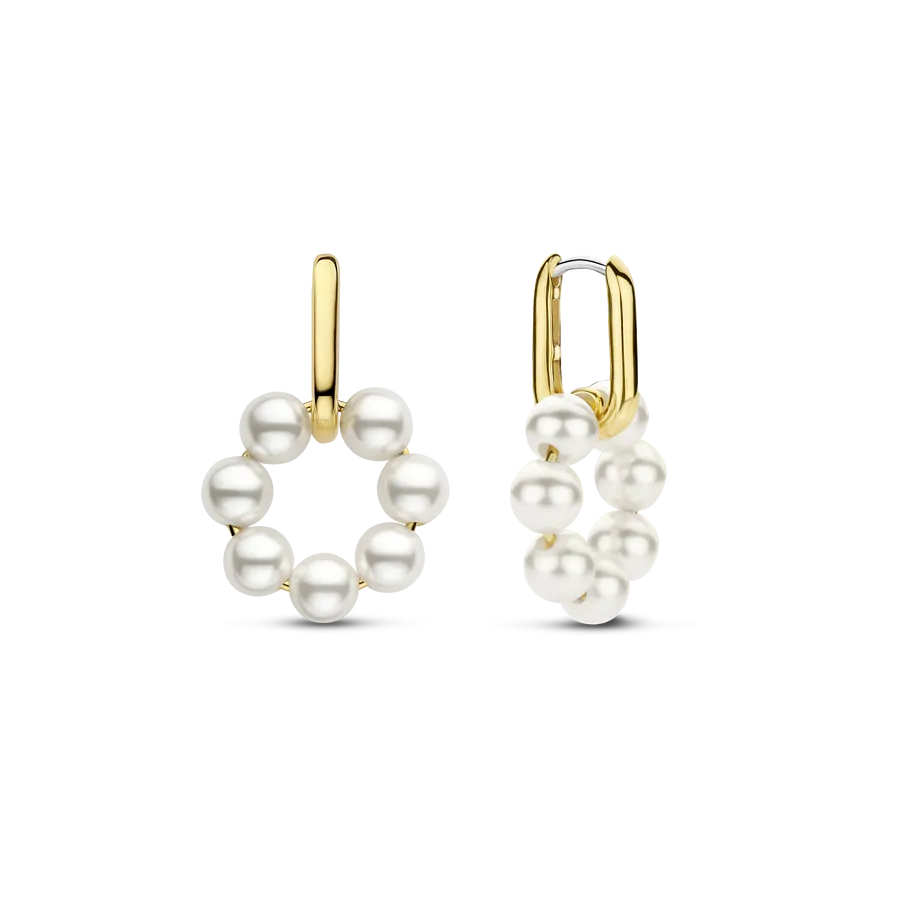 Milano Pearl Circle Drop Oval Huggie Hoop Earrings - Gold - 7936YP