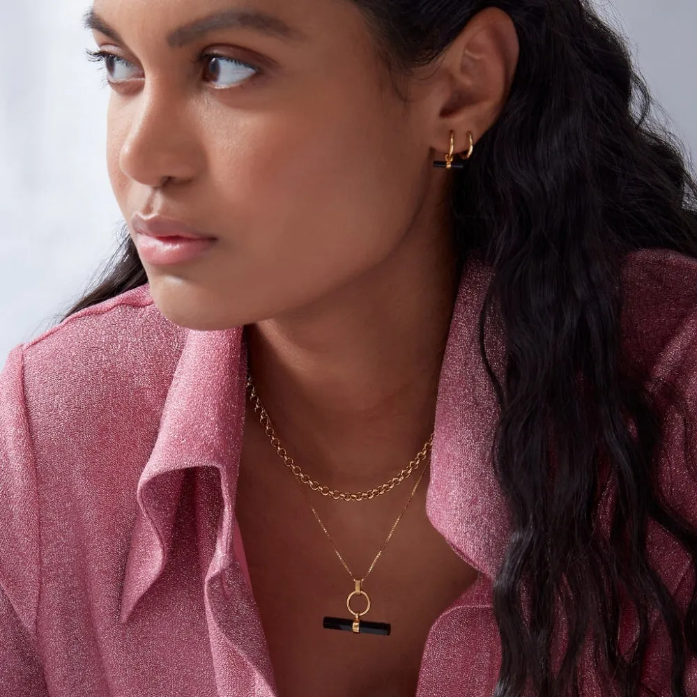 Mini Onyx Huggie Hoop Earrings - Gold - TBE20ONGP