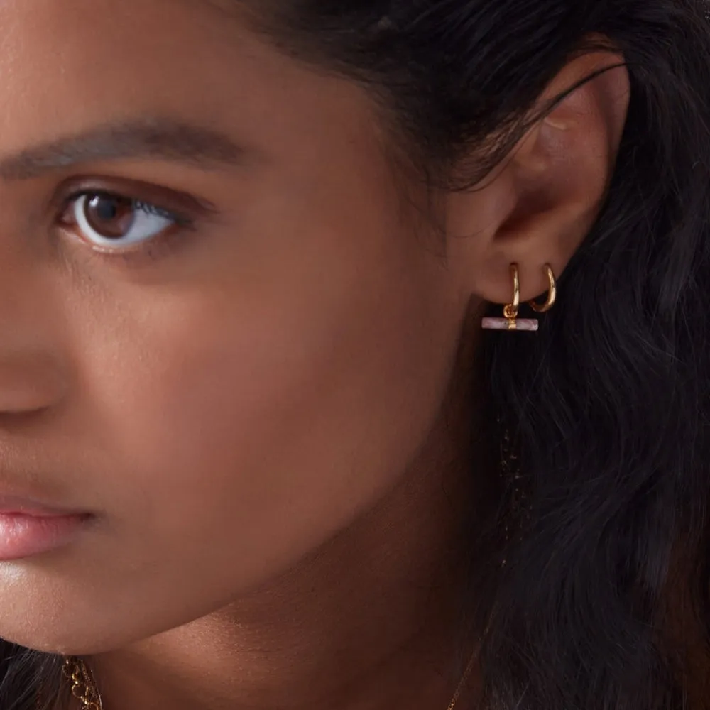 Mini Rose T-Bar Huggie Hoop Earrings - Gold - TBE20RHGP