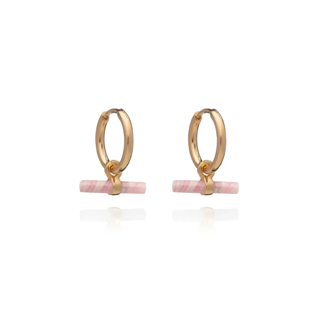 Mini Rose T-Bar Huggie Hoop Earrings - Gold - TBE20RHGP