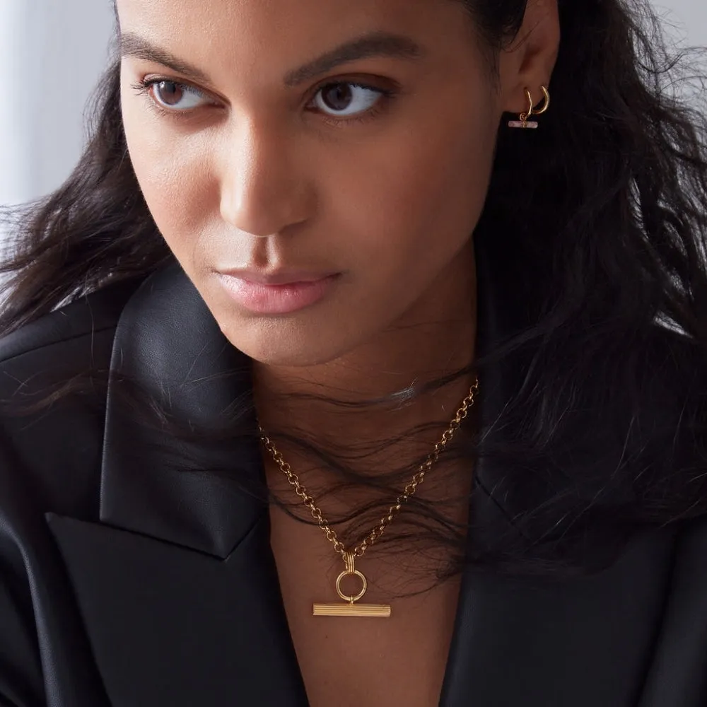 Mini Rose T-Bar Huggie Hoop Earrings - Gold - TBE20RHGP