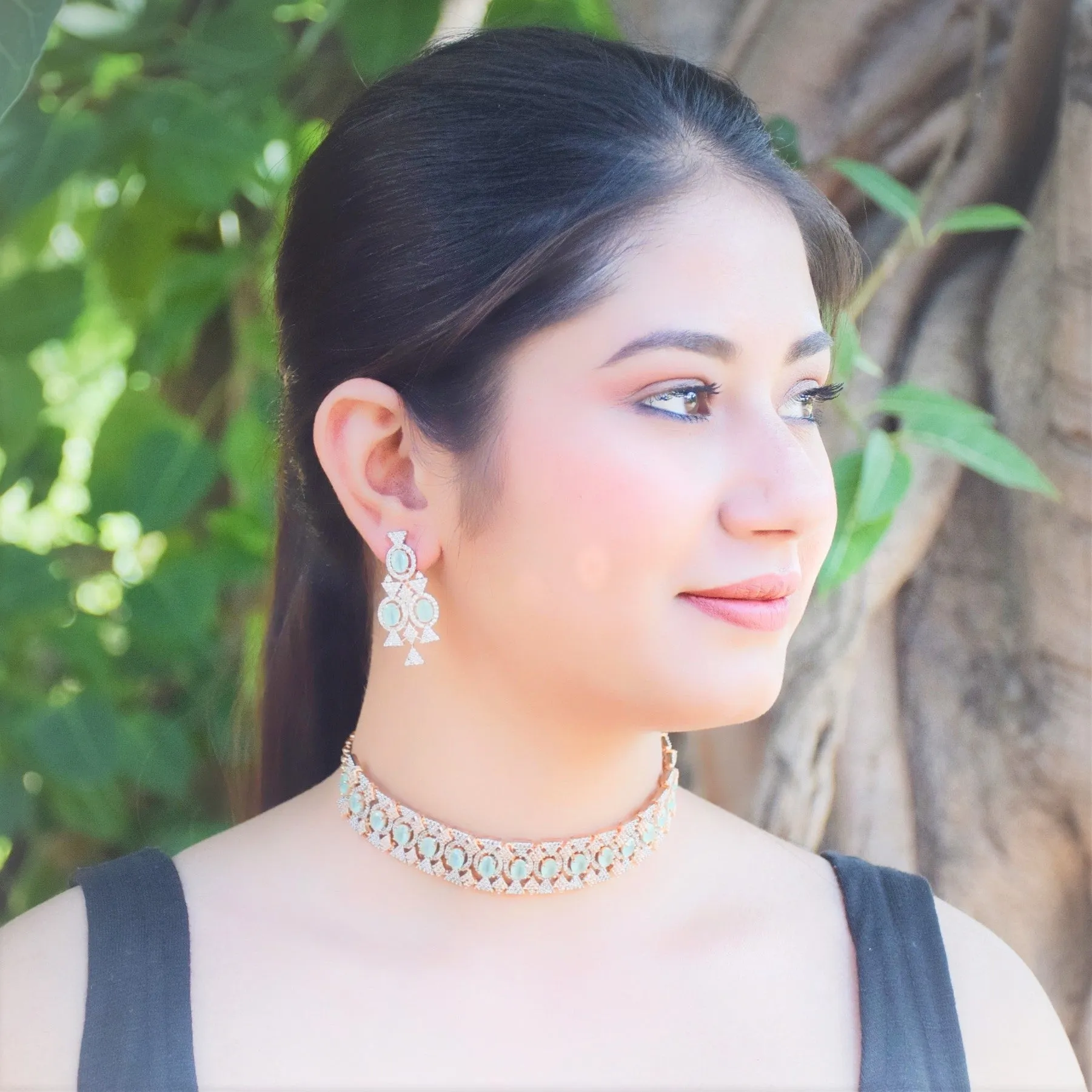 Mint Green Zircon/AD Choker Set 15939-3086