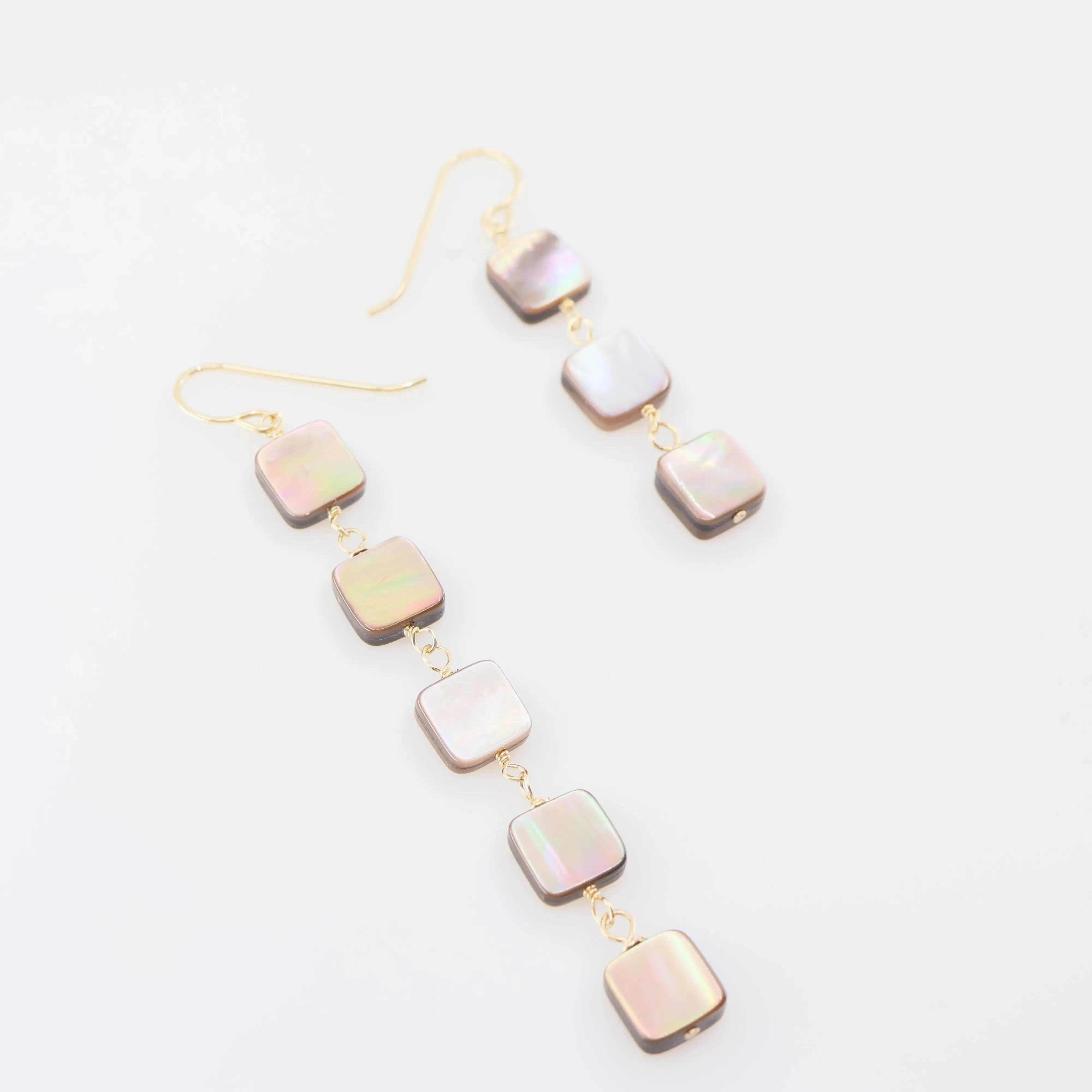 Mocha Abalone Square Drop Earrings