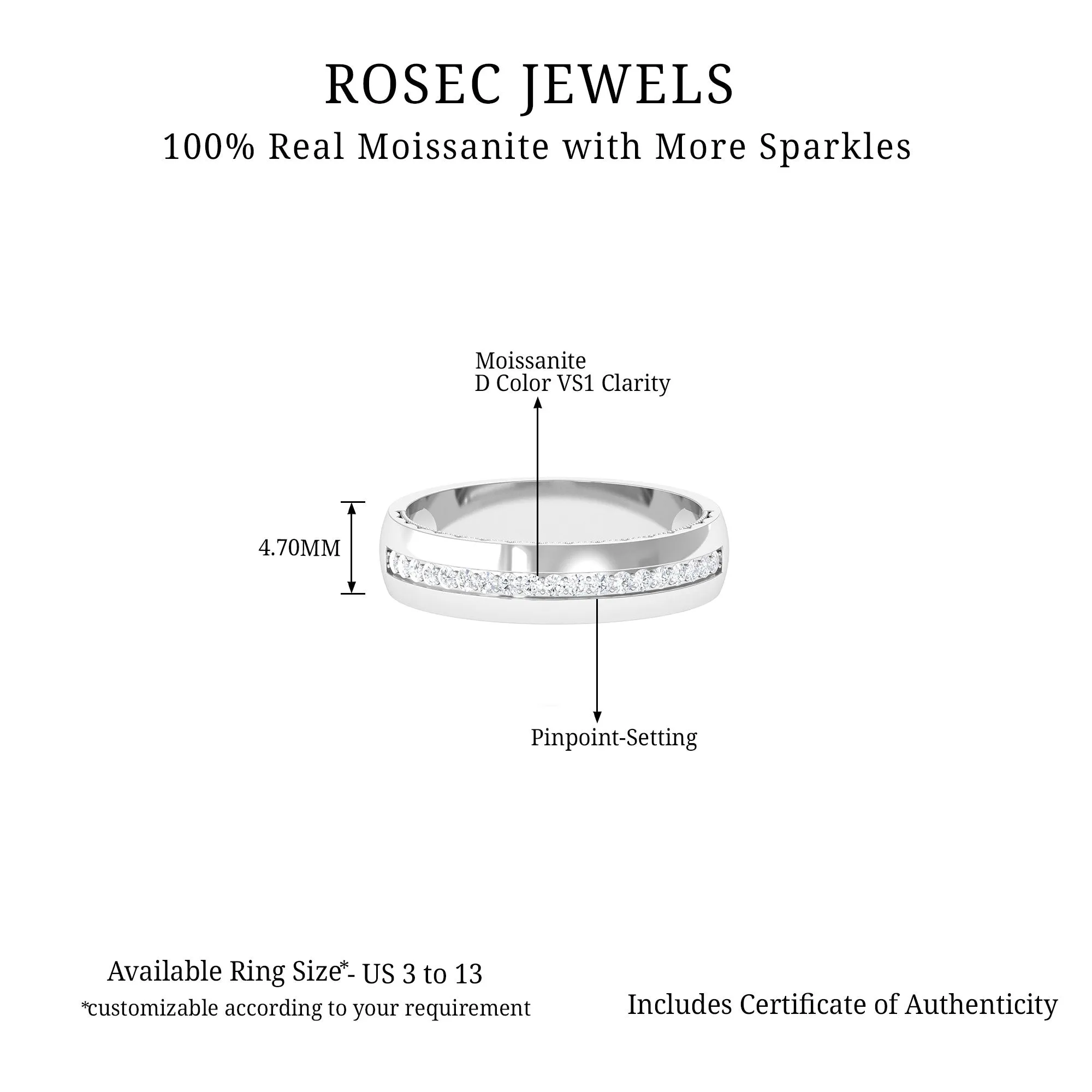 Moissanite Classic Wedding Band Ring For Men