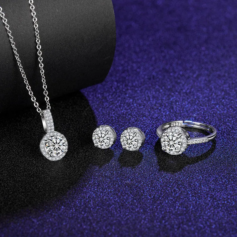 Moissanite Ring Stud Necklace Jewelry Set