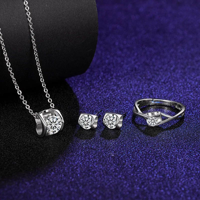 Moissanite Ring Stud Necklace Jewelry Set
