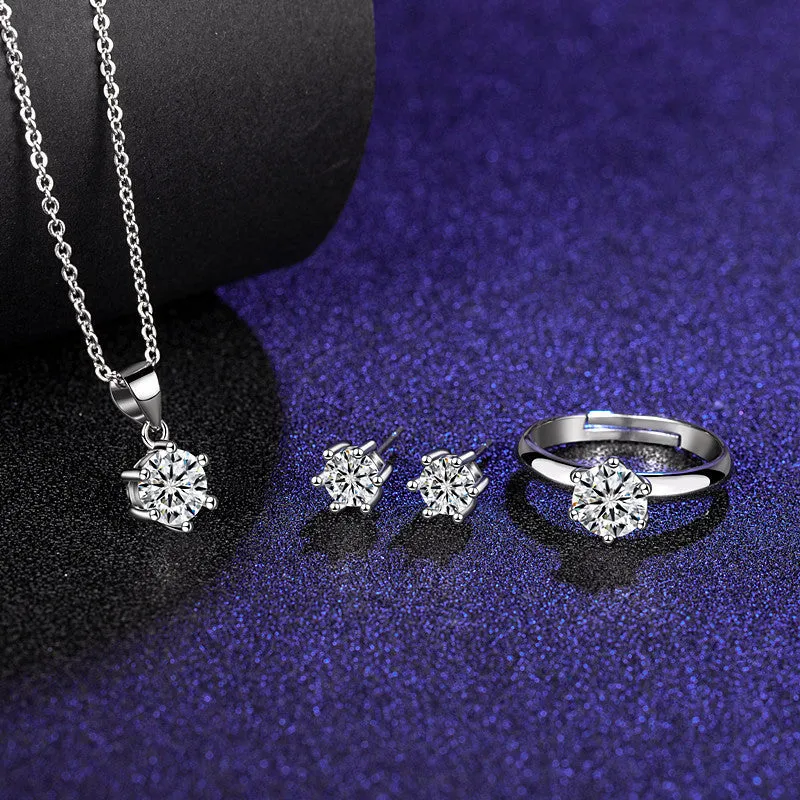 Moissanite Ring Stud Necklace Jewelry Set