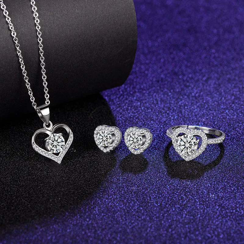 Moissanite Ring Stud Necklace Jewelry Set