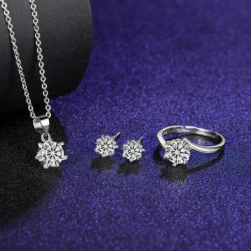 Moissanite Ring Stud Necklace Jewelry Set